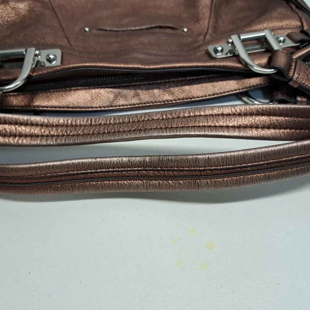 B Makowsky Leather Black Bronze Shoulder Bag - Picture 10 of 12